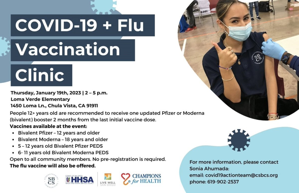 FREE COVID &amp; Flu Vaccinations happening now at Loma Verde until 5:00.  Everyone is welcome! #cvesdnews #lomaverdeschool