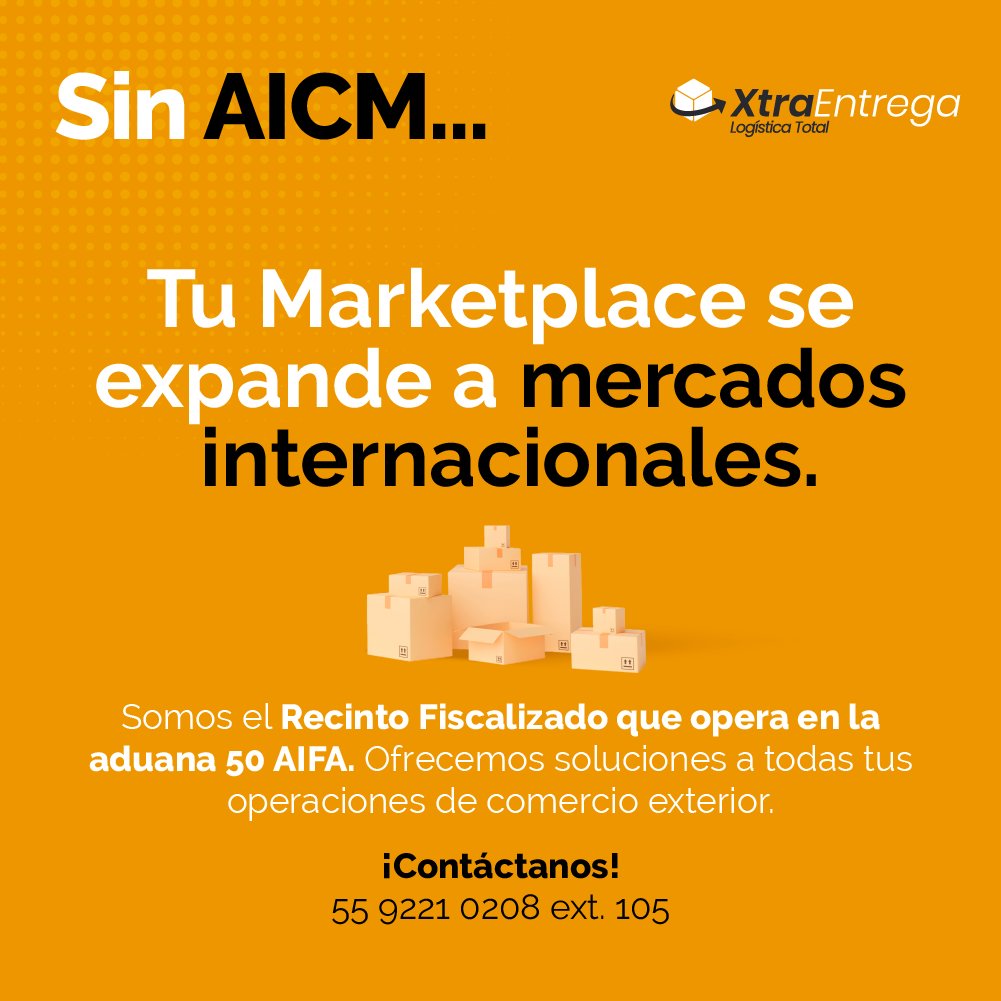 XtraEntrega's tweet photo. Expande tu negocio a nuevas fronteras con nuestro Recinto Fiscalizado en #AIFA,. Todo lo que tu #marketplace necesita en un solo lugar. ✈️📈✈️✈
#XtraEntrega #RFE #comercioexterior #Logística #cargas #importaciones #comex #RF #Cargueras #importadoras https://t.co/W9Es6McH28