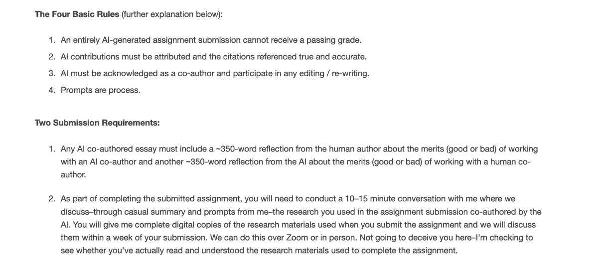 davidnwright's tweet image. Right then, here we go. AI writing criteria in my classes. Feels very real suddenly, but that&apos;s where we are...