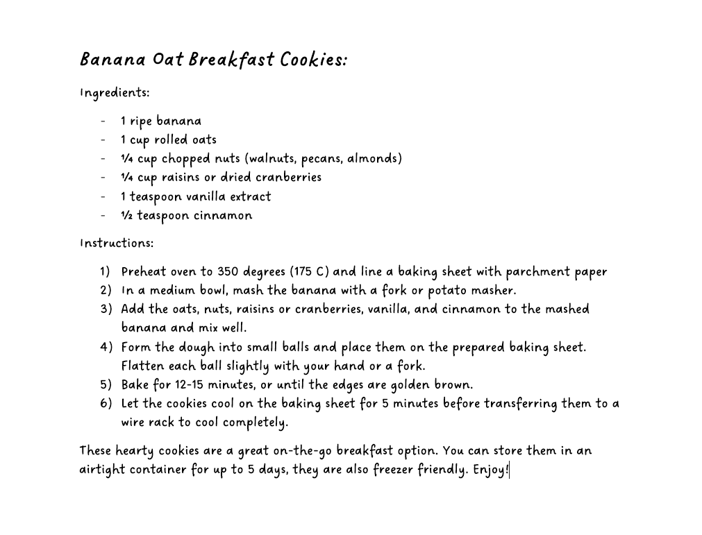 BoredAndNibbley's tweet photo. Banana Breakfast Cookies:
- Combine to make a dough
- Form small balls and flatten on parchment lined baking sheet
- Bake at 350 (175 C) for 12-15min
These hearty cookies are a great on-the-go breakfast option. Enjoy!  
#Foodie #foodblogger #foodphotography #yum https://t.co/In4XO2eRpI