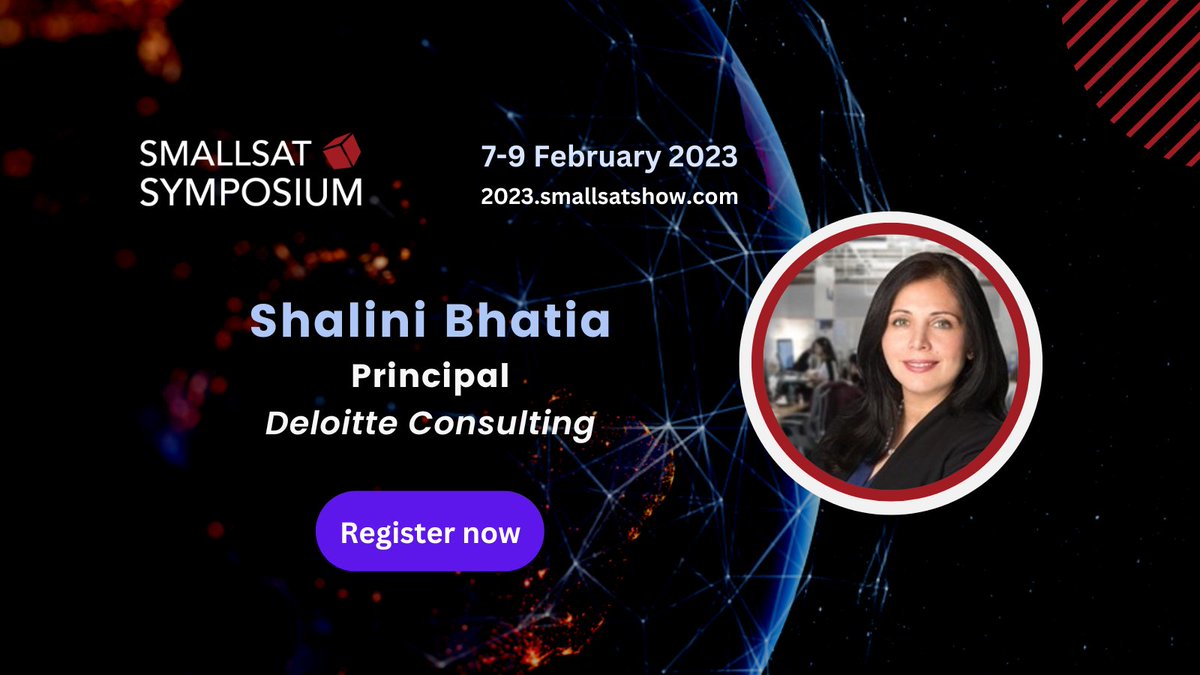 Shalini Bhatia is a Principal in #Deloitte Consulting and is the leader of Deloitte’s commercial space practice. Shalini has over 20 years experience. Full bio: bit.ly/3CZv6kJ #smallsatshow #smallsatsymposium #smallsat #satellite #satnews