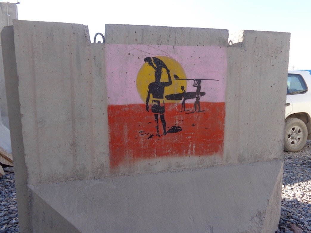 WarMurals's tweet photo. 'The Endless Summer' Blast wall art:
Kandahar Airfield, Afghanistan 2013
Australian Contingent's Camp Baker
Photo by Kim Epton
#opslipper #opherrick #operationenduringfreedom #oef #gwot #artofwar #theendlesssummer https://t.co/QaBHbhFRBA