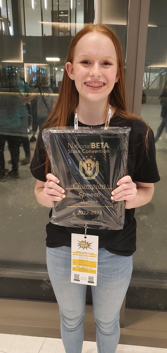 MrsHogue_SWMS's tweet photo. Congratulations Katie Bradshaw!! -- 1st place Speech at State Beta Convention. Way to represent @DrakesCreekMS !! https://t.co/3kKfySiGrR