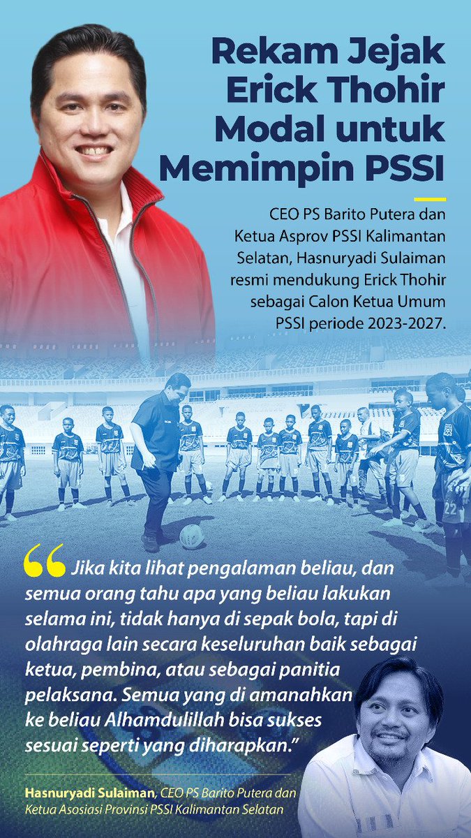 musikhits9's tweet photo. Rekam jejak Erick Thohir modal untuk memimpin PSSI

#KitaHadapiKitaAtasi
#erickthohir #etroopersjabar #etroopersaction #ethosukabumi #ethocianjur #sukabumi #cianju https://t.co/IjRN5S1oQg