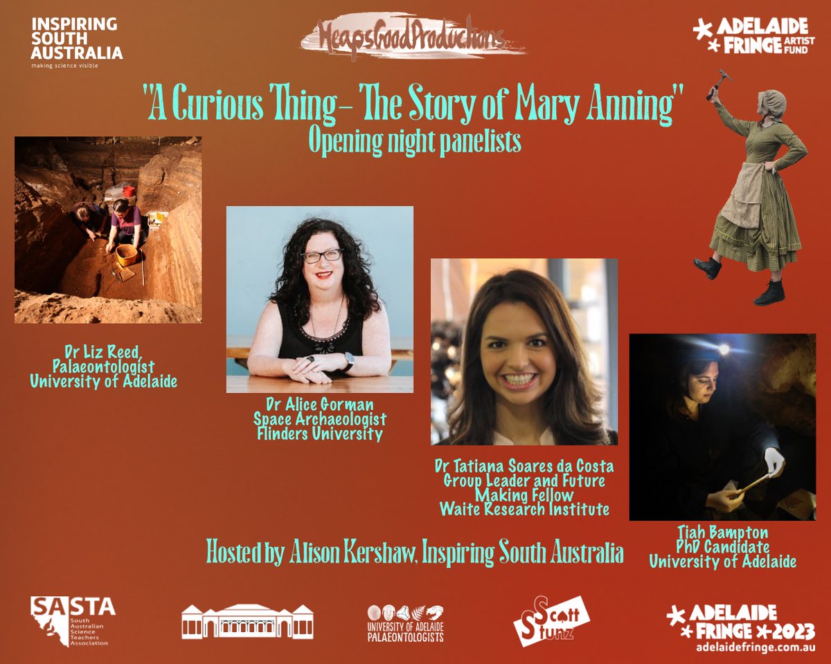 Professor Flint (@dinosdownunder) on Twitter photo The world premiere event of "A Curious Thing - The Story of Mary Anning" on Feb 22 <a href="/ADLfringe/">Adelaide Fringe</a> will be followed by a fascinating conversation with 4 remarkable scientists: <a href="/LizReed_palaeo/">Liz Reed π¦π¦΄π¦ππ©</a> <a href="/drspacejunk/">Alice Gorman</a> <a href="/Tatiana_Biochem/">Dr Tatiana Soares da Costa</a> & Tiah Bampton
BOOK NOW! #adlfringe
adelaidefringe.com.au/fringetix/a-cuβ¦ The world premiere event of "A Curious Thing - The Story of Mary Anning" on Feb 22 <a href="/ADLfringe/">Adelaide Fringe</a> will be followed by a fascinating conversation with 4 remarkable scientists: <a href="/LizReed_palaeo/">Liz Reed π¦π¦΄π¦ππ©</a> <a href="/drspacejunk/">Alice Gorman</a> <a href="/Tatiana_Biochem/">Dr Tatiana Soares da Costa</a> & Tiah Bampton
BOOK NOW! #adlfringe
adelaidefringe.com.au/fringetix/a-cuβ¦