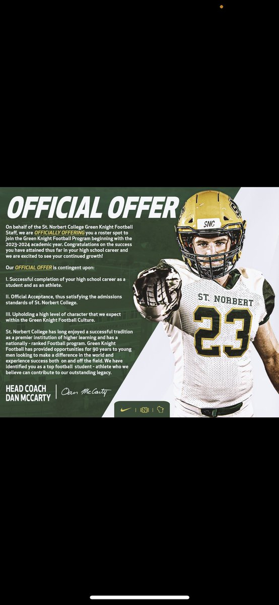 Blessed to receive an offer from St. Norbert College‼️‼️<a href="/CoachRyanOC/">Ryan O’Connell</a>