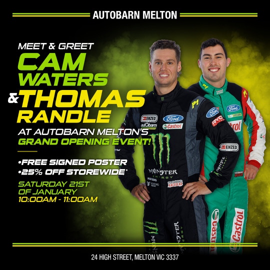 COME SEE US! 

Cam and Thomas will be at the grand opening of Autobarn Melton tomorrow morning, stop by to get a signed poster and score 25% off in store!

⏰ 10:00-11:00am
📍 24 High St, Melton VIC