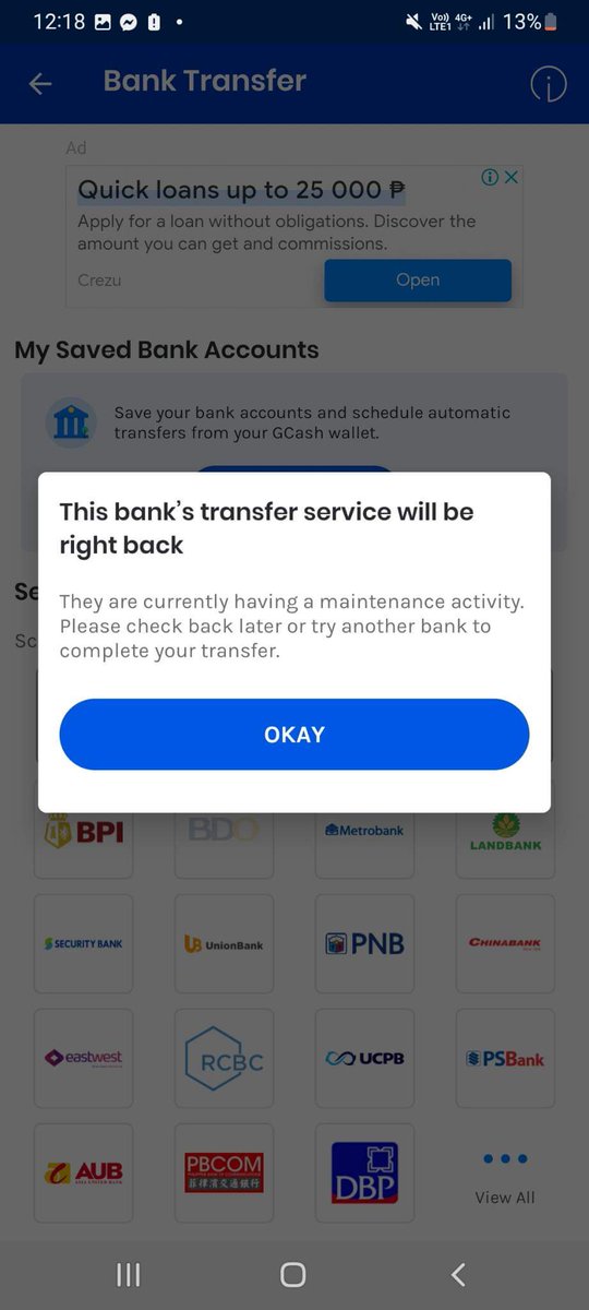 jjaengdori's tweet photo. Aigooo. GCash to BDO transfer is unavailable at the moment.
Halos lagi nalang may issue!
@gcashofficial #bdounibank #bancodeoro #gcash https://t.co/saHh2jM0BP
