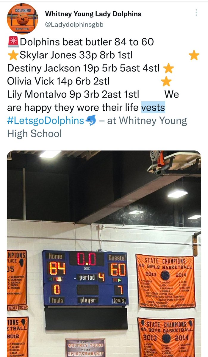#Dolphinswatch It was a good game on senior night but <a href="/Ladydolphinsgbb/">Whitney Young Lady Dolphins</a> had too much firepower for Butler. Xamiya and Xyanna played tough for the Lynx. #EyesOnState