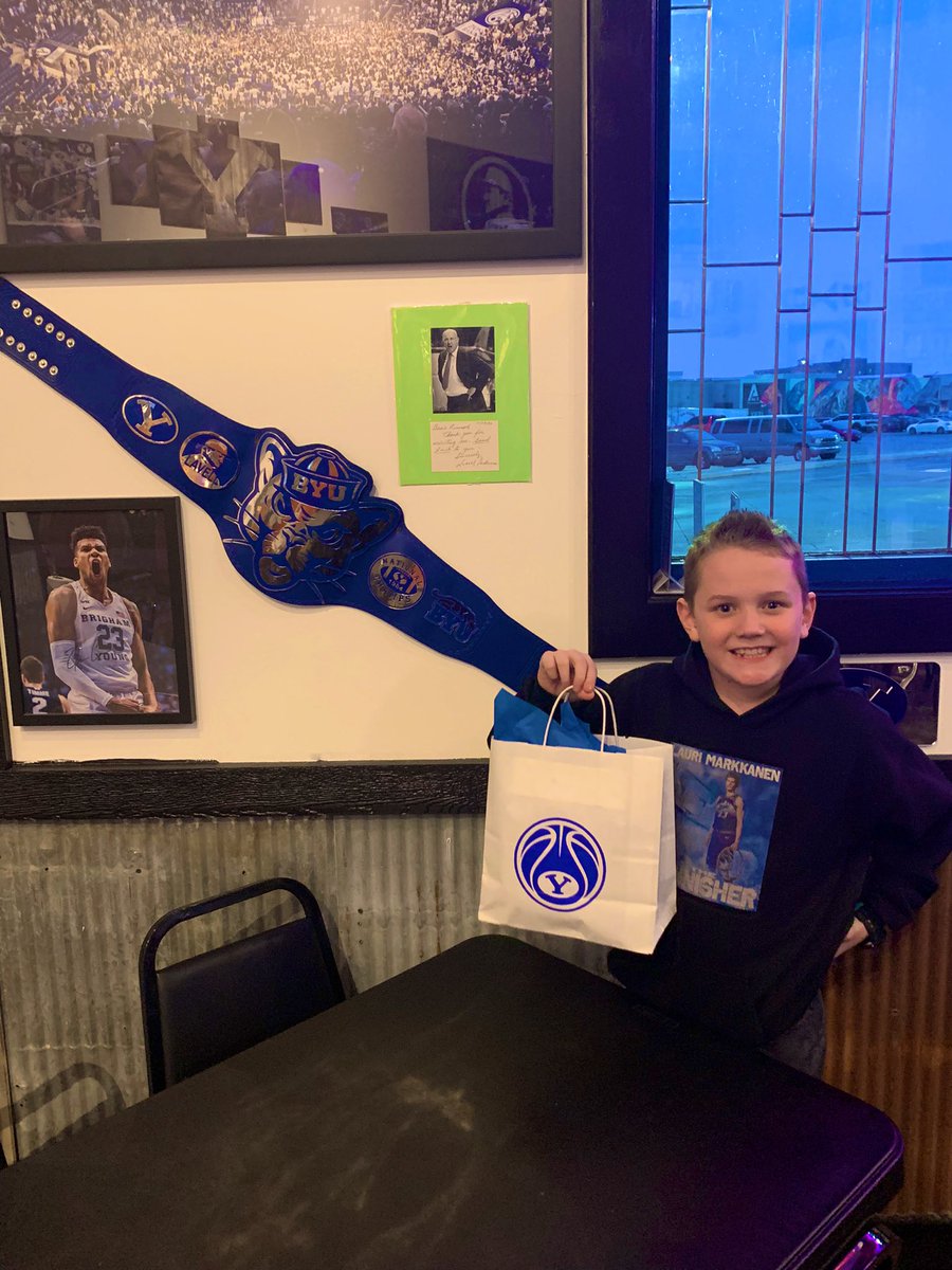 SaltCitySwagger's tweet photo. HUGE thank you to @BHorodyski and @BYUMBB for making Jordan’s birthday very special! Their assistant Megan brought this dope jersey to @ChubbysOrem to surprise him #GoCougs #SwaggerBelt #LilSwagger https://t.co/imH4nxngKq