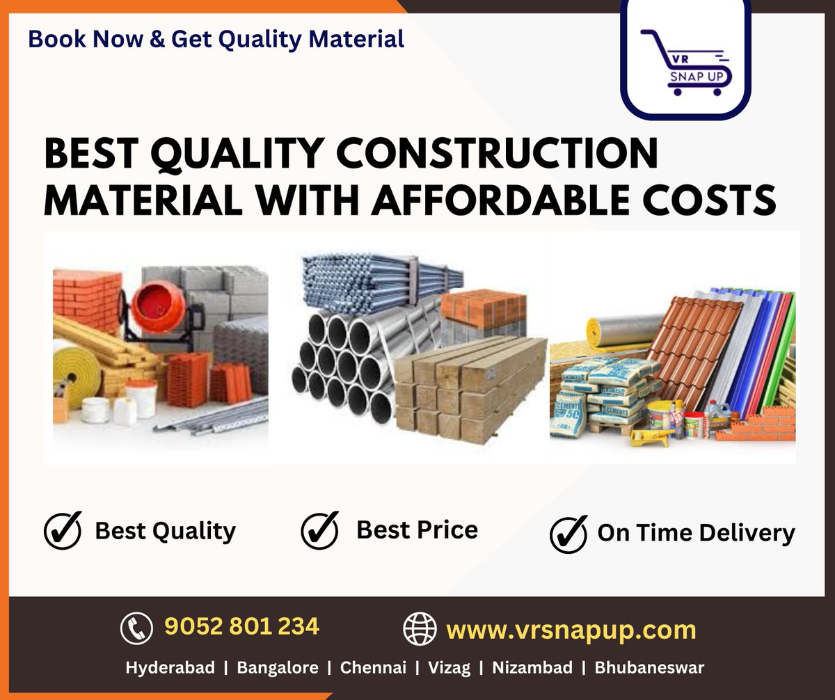 VRSnapup's tweet photo. Best quality Construction 
Materials with Affordable Cost
order now at: https://t.co/kVmphbRogz
Call us: +91 9052801234
#indianconstruction #concrete #construction #sand #vrgroups #constructionmaterials #homeappliances #vrsnapup #civilconstruction #homedecor #civilengineeringwork https://t.co/cv92TlZoGP
