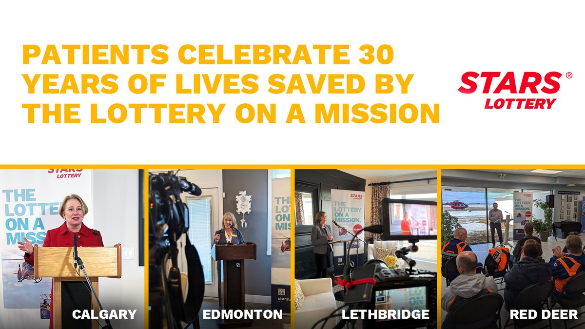 The 30th edition of STARS LOTTERY launched to the public today at four in-person events across the province, giving Albertans a chance to win more than 2,100 prizes valued at over $4.8 million – and giving patients in need a second chance at life.

stars.ca/news-releases/…