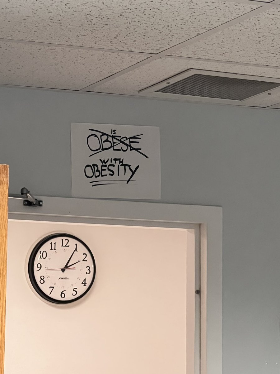 This sign is the first thing you see in our #obesity medicine workroom. It’s beyond time to change how we talk about obesity. It does not define a person. It does not determine a person’s worth. Obesity is a #chronic disease and should be treated as such #MedTwitter #weightbias