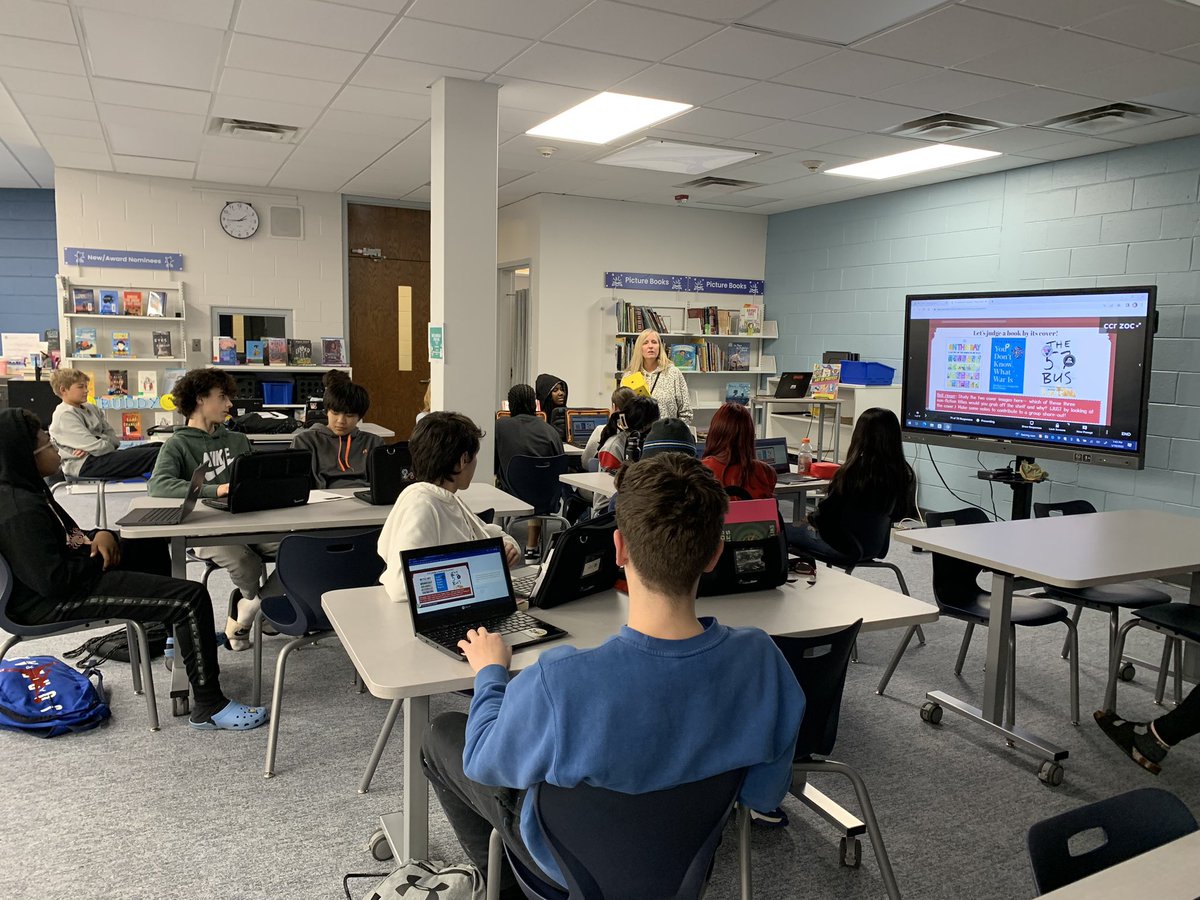 RussoReads's tweet photo. Always a great time in the WRS library!  @burnsiewoj Thanks for the book blast and “book tasting”! So many new titles added to our to-read lists! 📚 https://t.co/VM97hNyLVh