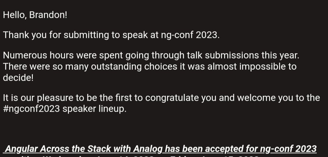 brandontroberts's tweet image. Looks like we&apos;re taking @analogjs and @Angular back to the stage at #ngconf2023! 

🔥😎