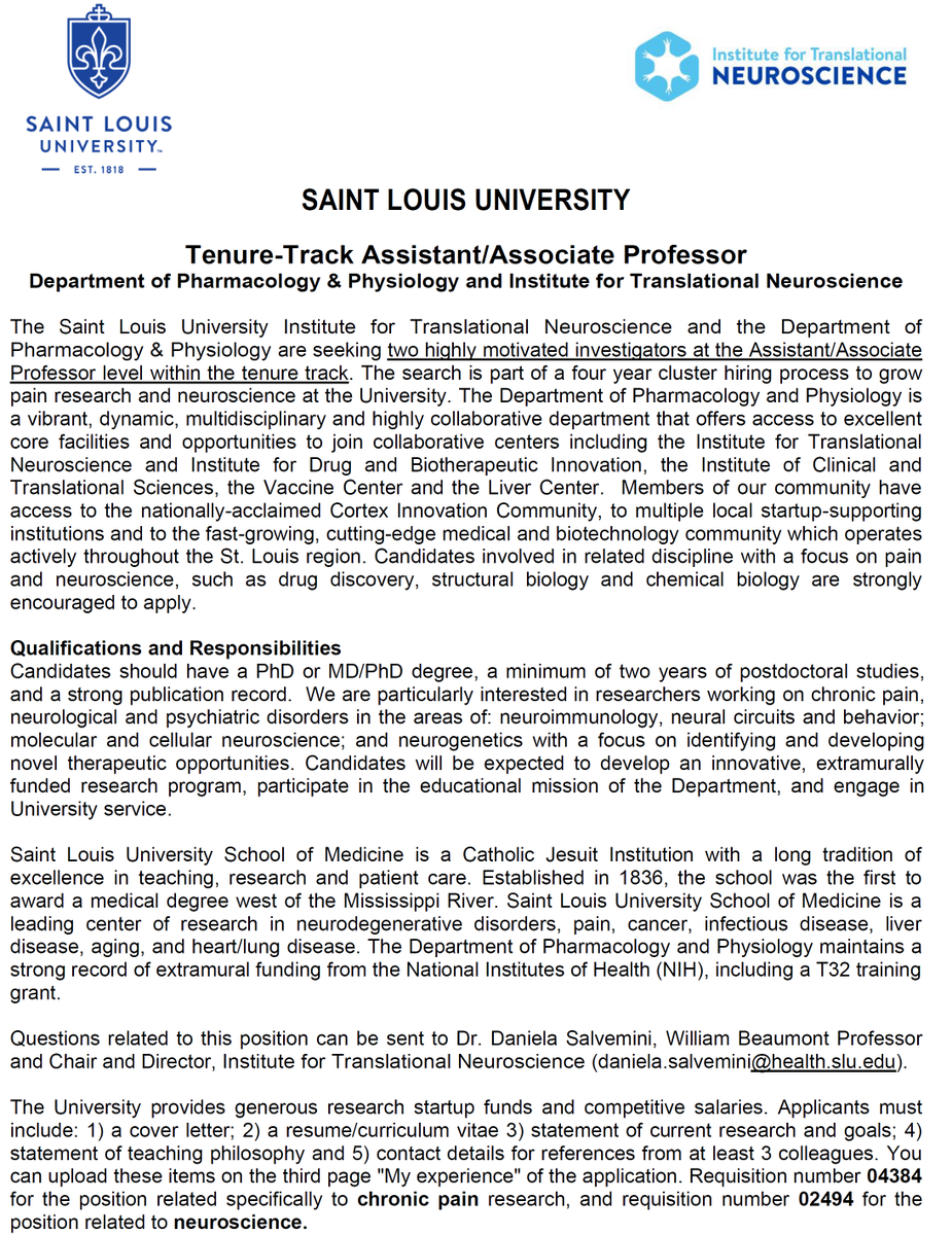 robgereau's tweet photo. Come join outstanding and growing pain and neuroscience research community in St Louis - 2 open positions @SLU_Official @SLU_ITN https://t.co/TNT6qSpkuK