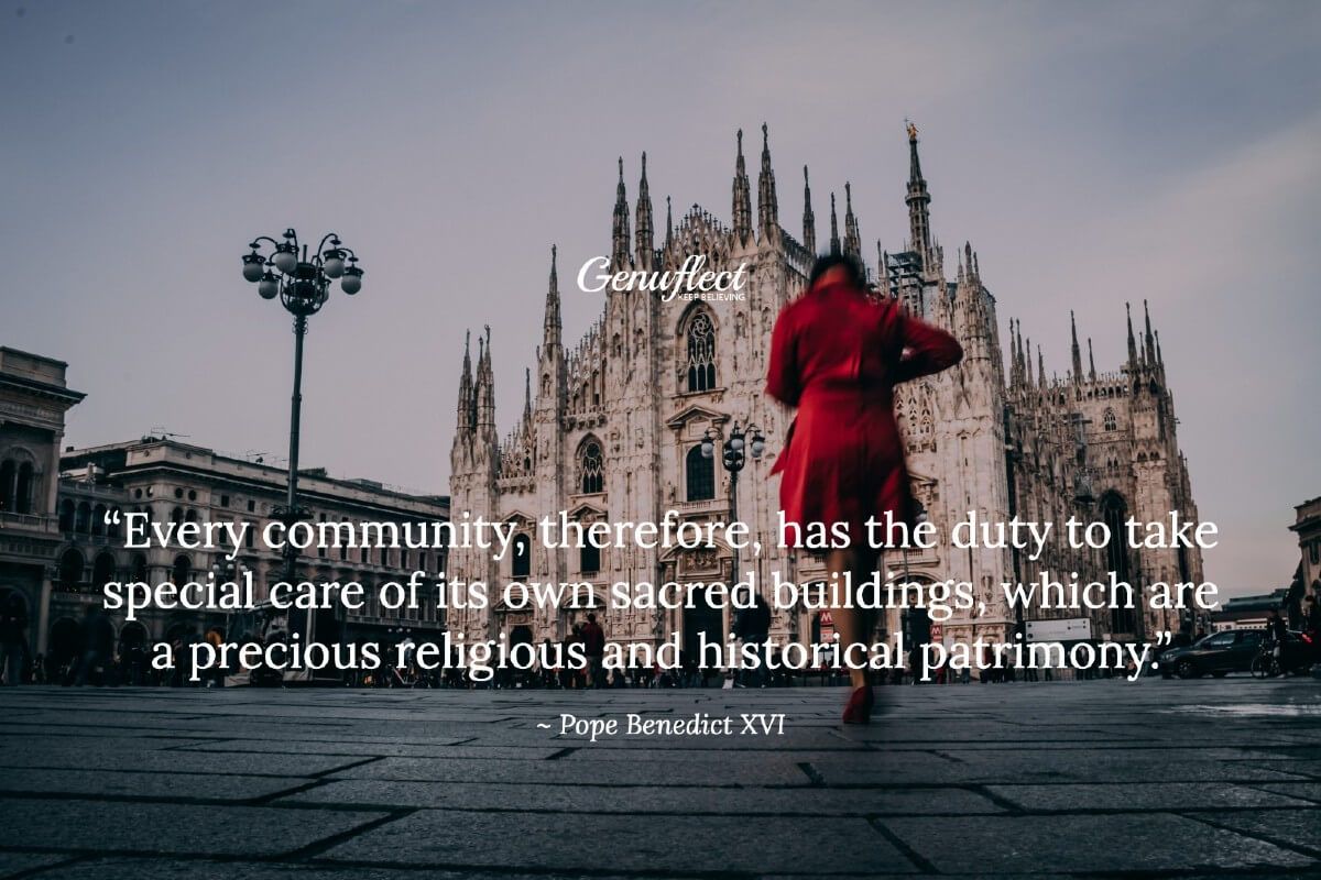 GenuflectHQ's tweet image. Pope Benedict XVI quote &amp;gt;&amp;gt; "Every community, therefore, has the duty to take special care of its own sacred buildings, which are a precious religious and historical patrimony."
#Catholic #Genuflect #catholicchurch #basilicas