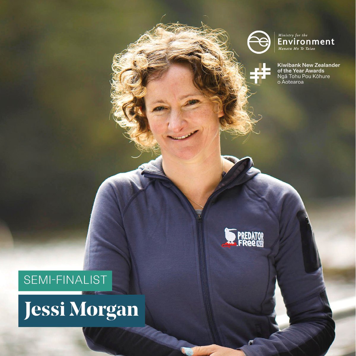 As Chief Executive of the <a href="/PredatorFreeNZ/">Predator Free New Zealand Trust</a>,  Jessi Morgan's leadership continues to have a profound impact on communities and wildlife species across the motu. 

Meet all the semi-finalists for the <a href="/nzeroftheyear/">Kiwibank New Zealander of the Year Awards</a> Environmental Hero of the Year: nzawards.org.nz/awards/new-zea…