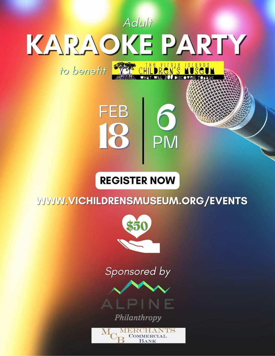 📢 Calling all Karaoke Singers!!! Join us on February 18th to raise the roof &amp; raise funds for the #VICM. 🙌 🎶 🎤 Click here to register now, forms.gle/1qMaeRbRgrhzGU….

#stthomas #events #fundraiser