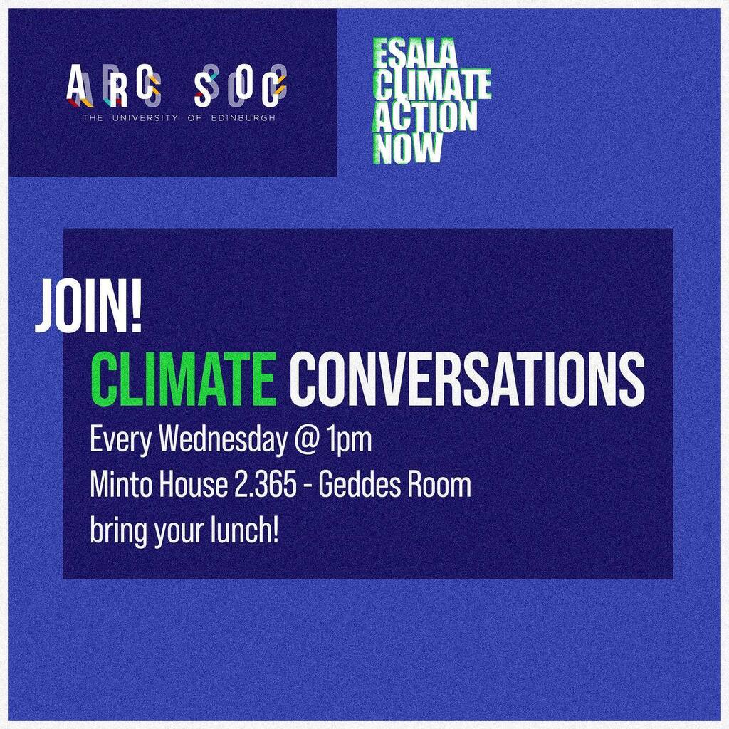 Climate Conversations are back for 2023! This year with a new Wednesday lunch time format. So stop having lunch at your desk and get yourself to the Geddes Room Wednesdays at 1:00 for some food and chatter on a range topics to do with climate change, the… instagr.am/p/CnnfhfsDk30/