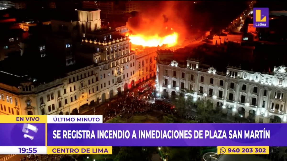 feralayo's tweet photo. Una vecina del edificio que se incendia en el Centro de Lima fue entrevistada en Latina. Dijo que el fuego se debía a las bombas lacrimógenas lanzadas "a quemarropa" por la policía.

Los conductores se apresuraron a pedirle al reportero que "no se especule". https://t.co/Gq2GR0jhF5