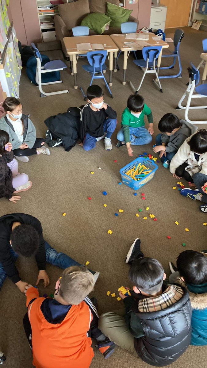 NIS_Leadership's tweet photo. How can we divide a set? What is 1/3 of 15? How many bears are in each group? @NIS_Grade1 is inquiring into dividing sets of objects #NISinquire https://t.co/UVXX6XM573