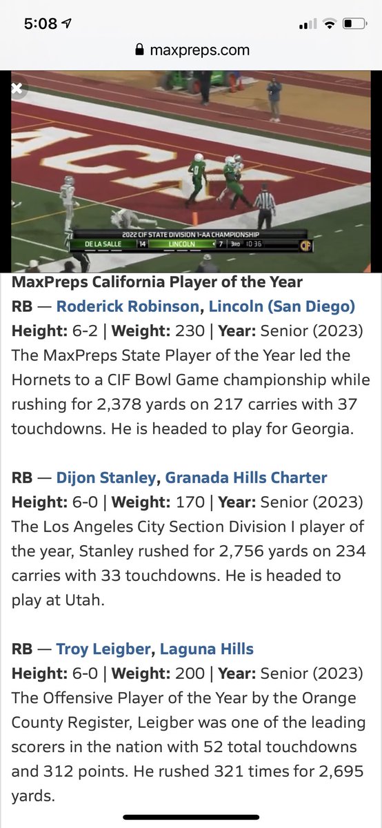 Congratulations to Troy Leigber - MaxPreps First Team All State at Running Back!