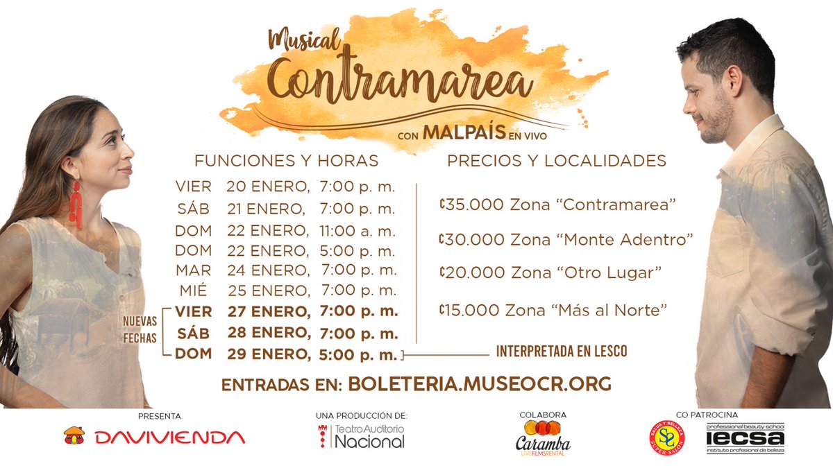 RadioMalpais's tweet image. Mañana inicia el gran espectáculo musical Contramarea, una puesta de escena con más de 35 artistas que los llevarán a disfrutar de una hermosa historia. Pueden adquirir sus entradas en boleteria.museocr.org @CrMalpais