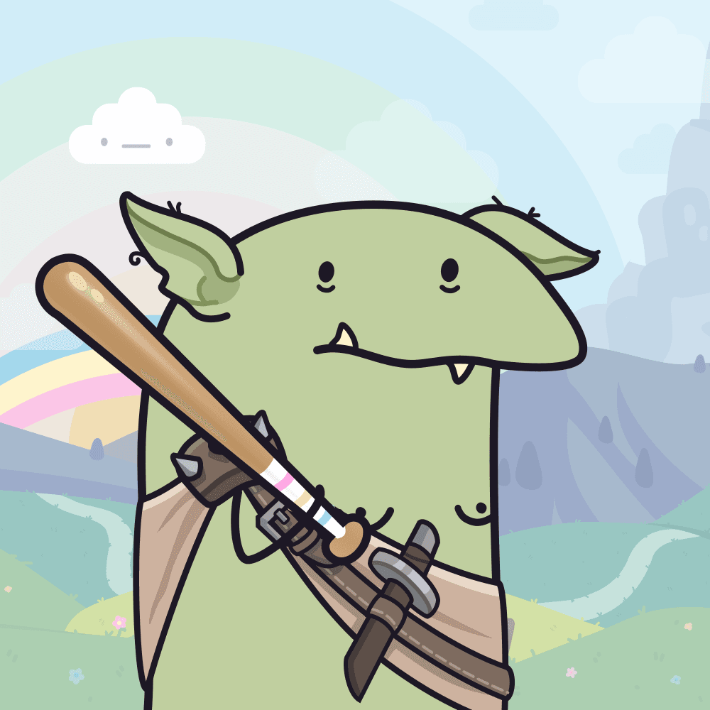 The journey from Poobville to GoblinTown is a long one, but the young Pooblin marches forward, battle bat in hand, to join his goblin friends in the fight against Ed.

<a href="/poobsnft/">poobs</a> <a href="/goblintown/">goblintown</a>