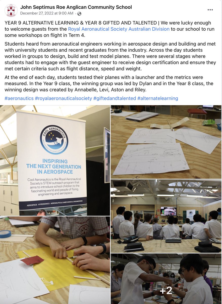 Thank you to the students and teachers from John Septimus Roe Anglican Community School for making us all feel so welcome. We can't wait to see you in the aviation industry in the future!

#coolaeronautics #engineering #STEMforkids #STEMeducation