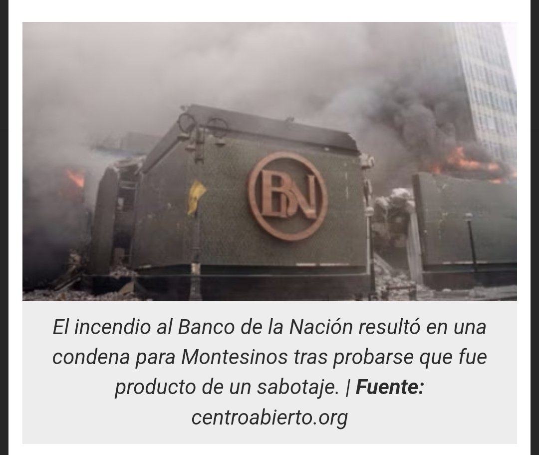 Peruanazo_pe282's tweet photo. ¿Quieren repetir la historia? En los años 2000 infiltrados del gobierno, causaron la muerte de seis personas en el Banco de la Nación y por ello Vladimiro Montesinos fue sentenciado a 10 años de prisión. ¿Quién es el nuevo Vladi? #plazasanmartin
#incendio #ParoNacional https://t.co/rA9QAJcQ4y