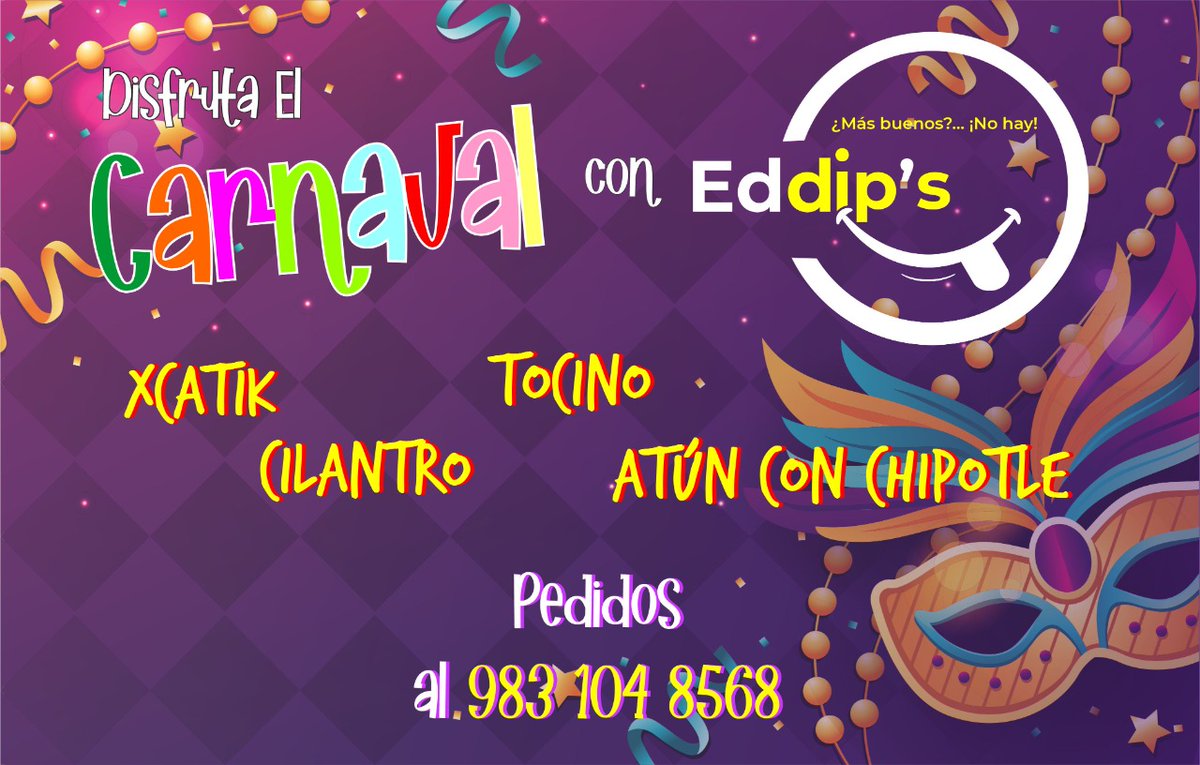 promarch's tweet photo. Ya viene el Carnaval, el baile mixto y las fiestas en casa. En Eddip's estamos listos para ofrecerte el sabor que ya conoces. Haz tus encargos ya!. https://t.co/XGyPUvvjLe