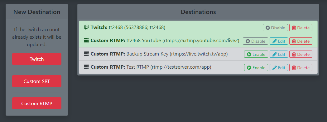 The latest feature addition to IRLToolkit servers has arrived!

Today, we're excited to release multi-streaming support to our users, allowing you to send the output of your server to any number of destinations like <a href="/YouTube/">YouTube</a> or <a href="/Twitch/">Twitch</a>. (1/3)