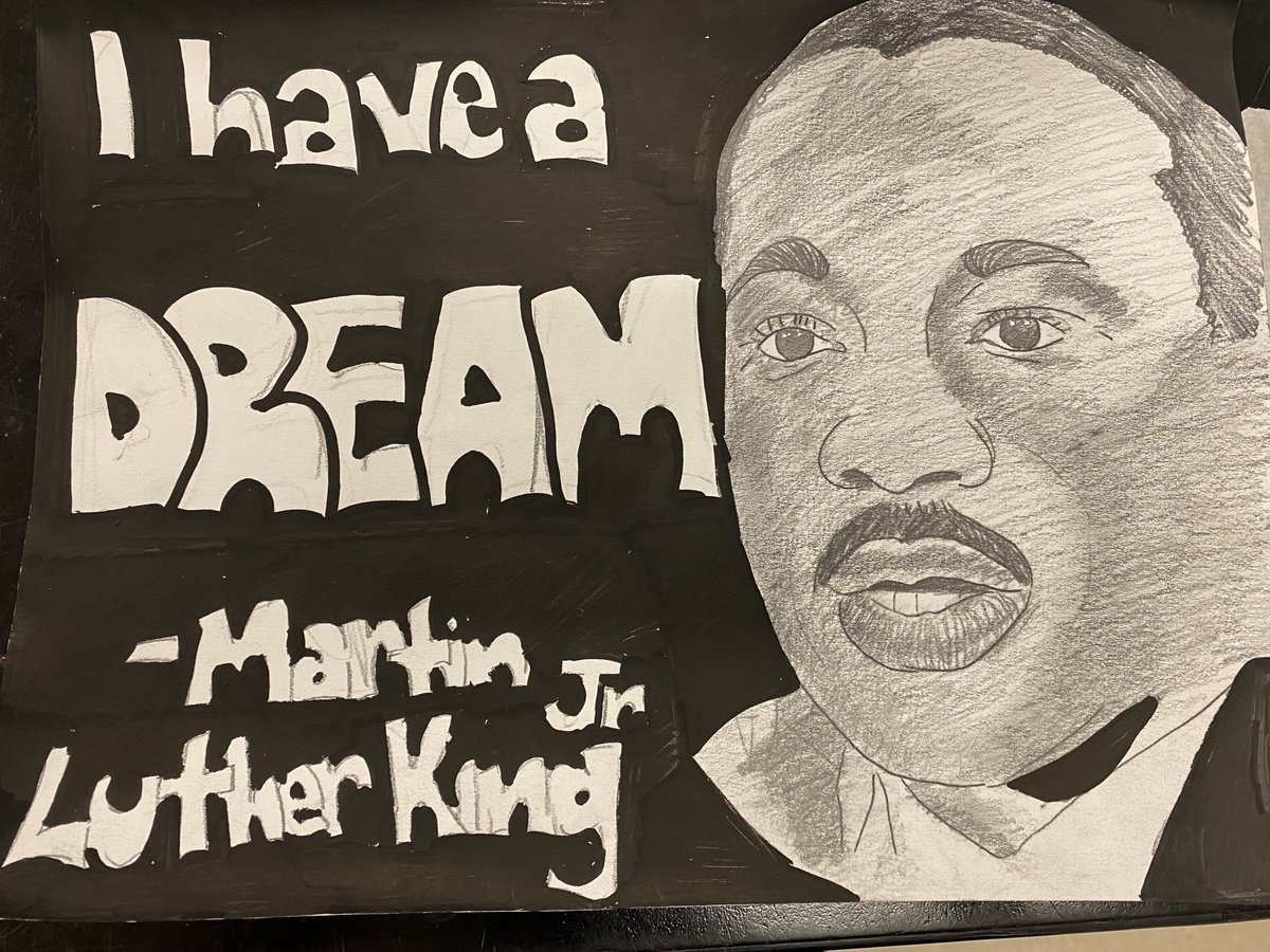 So proud of my Middle School Artists’ portraits of Dr. Martin Luther King. ⁦@GLECPVA⁩ ⁦<a href="/chandelart/">Dr. Chandel Hancock</a>⁩ ⁦@HISDFineArt⁩