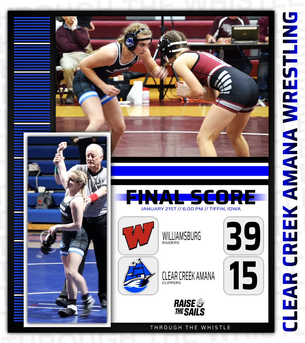 CCAGirlsWrestle's tweet photo. 𝗦𝗘𝗡𝗜𝗢𝗥 𝗟𝗘𝗔𝗗𝗘𝗥𝗦𝗛𝗜𝗣 💪

Seniors Descourouez &amp; Thomas + freshman Williams each earned a victory! In tonight's loss, the Clippers won 3 out of the 5 wrestled matches vs. the Raiders.

Full Results: https://t.co/O0fhGC45EV

🔵🤼‍♀️⚪️

#TTW // #RaiseTheSails https://t.co/L7yp7caulV