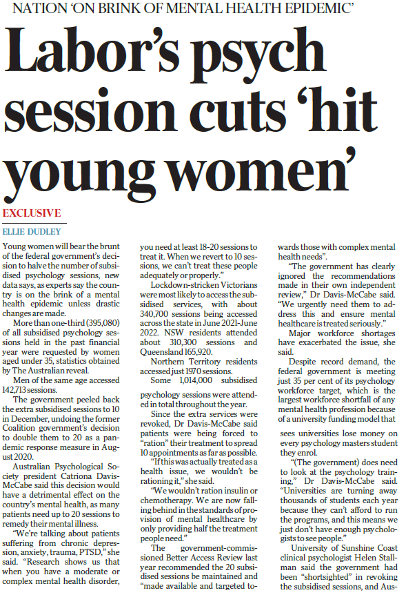 AustPsych's tweet photo. Young women worst off after Federal Government cuts subsidised psychology sessions to millions.
The government should accept the findings of their own independent report and reinstate this lifesaving program. 

Read more: https://t.co/jUdKUYgtsk https://t.co/GET7vgDWW5