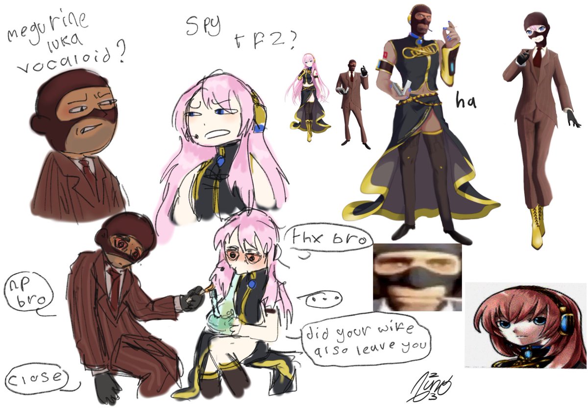 Uno_Juno_'s tweet photo. Art tip: you don’t have to draw everything that comes into your head.

Anyway here’s me not following that
#tf2 #tf2spy #TeamFortress2 #luka #megurineLuka #vocaloid #vocaloidLuka #WHYDIDIDOTHIS #theygethigh https://t.co/bJ71rKLhv2