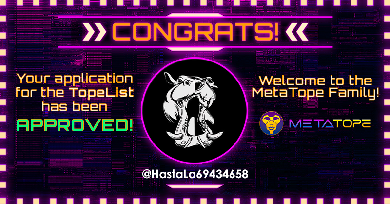 topelist's tweet photo. Congratulations @HastaLa69434658 you have been approved for the #TopeList - welcome to the family! All approved applicants receive 7 bonus points toward our Mutant Hounds Collar giveaway on Friday at 12pm PST!! Congrats ππ https://t.co/CakUC8bJLJ