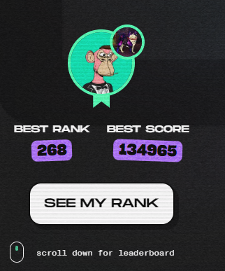 SFTD_ART's tweet photo. 268th (top 3%) 

0 boosts used, yet...

Who's beating that? @BoredApeYC #BAYC https://t.co/5BGspZUUhE
