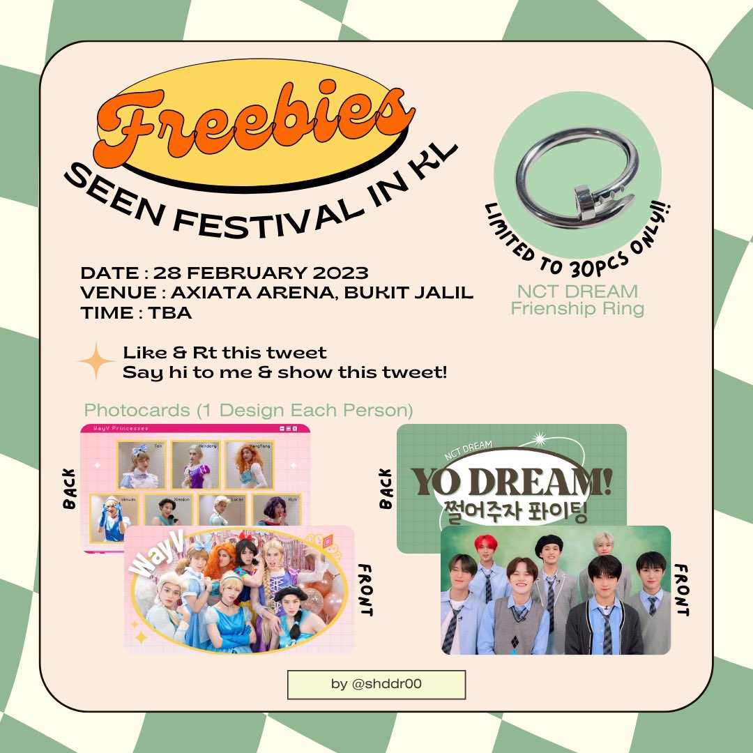 shddr00's tweet photo. Hii ✨
I will give some freebies at #SeenFestivalinKL for NCT Dream &amp; WayV 💚
Will update more next week stay tuneee! https://t.co/YE7o9UHi8L