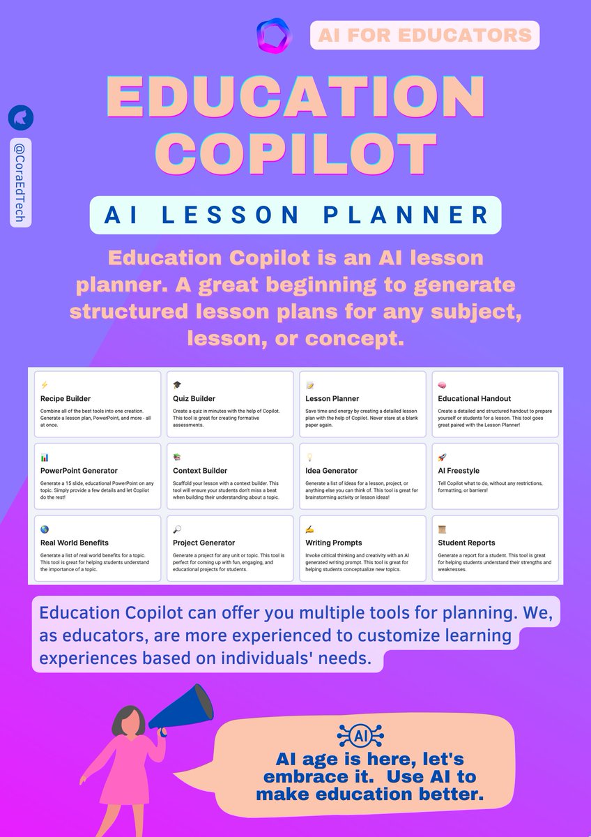 Cora Yang (@coraedtech) on Twitter photo Everyone is talking about #AI, as educators, how can we use AI to improve #teaching and learning? Like <a href="/CopilotEdu/">Education Copilot</a> as it's accessible and easy for every educator to use. Here come this week's #TechTips The AI age is here, let's embrace it. #edtech #educoach Everyone is talking about #AI, as educators, how can we use AI to improve #teaching and learning? Like <a href="/CopilotEdu/">Education Copilot</a> as it's accessible and easy for every educator to use. Here come this week's #TechTips The AI age is here, let's embrace it. #edtech #educoach