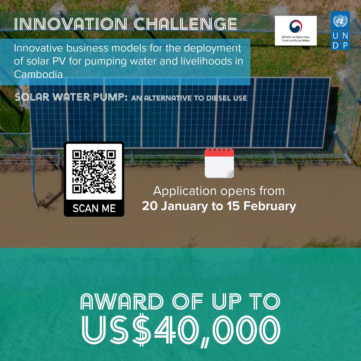 UNDPCambodia's tweet photo. ☀️ Are you an entity working on #SolarWaterPump technology in 🇰🇭?
☀️ Does your business model focus on livelihood improvement &amp; productive uses?
☀️ Can you co-finance at least 30%?

👉 Join our #InnovationChallenge NOW (award of up to US$40K): 🔗https://t.co/VDnsQ1iWH2 @ACRundp https://t.co/fIDvwYkSaE