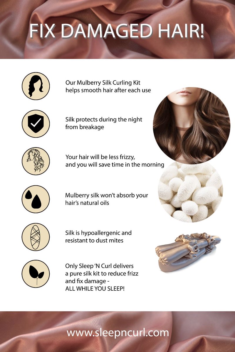 FIX DAMAGED HAIR!

Do you want to reduce frizz, damage, and get killer curls without going to the salon? 

Our easy-to-use kit includes everything you need. No heatless hair curler set on the market comes with a silk ribbon curler and a silk sleeping cap!
sleepncurl.com