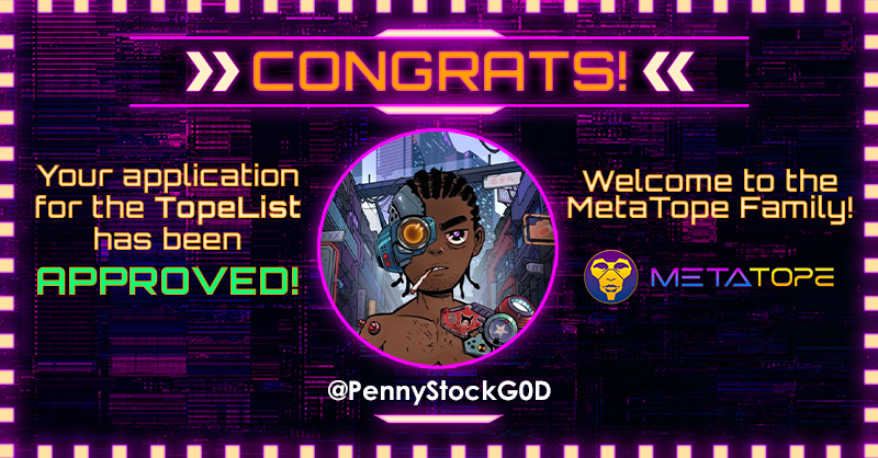 topelist's tweet photo. Congratulations @pennystockG0D you have been approved for the #TopeList - welcome to the family! All approved applicants receive 7 bonus points toward our Mutant Hounds Collar giveaway on Friday at 12pm PST!! Congrats ππ https://t.co/KVa37NWbfY