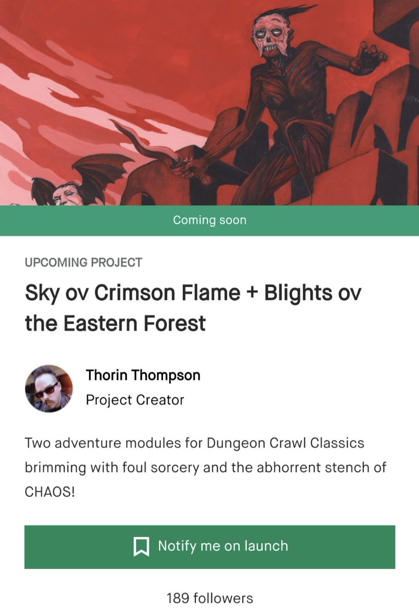 189 people ready to back my #Kickstarter project on Day 1! That's pretty wild!
...
tinyurl.com/y292wyfp
... 
#dccrpg #osr #ttrpg #zinequest
