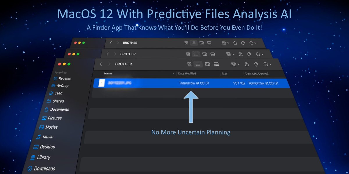 furiousape's tweet photo. In this major privacy invasive update to the dreaded Finder App on macOS, Apple knows what you'll watch tomorrow! 🤪

#AI #Apple #Finder #Future https://t.co/YyTqePr2dV