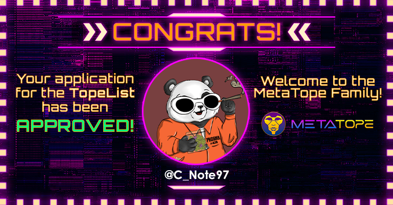 topelist's tweet photo. Congratulations @C_Note97 you have been approved for the #TopeList - welcome to the family! All approved applicants receive 7 bonus points toward our Mutant Hounds Collar giveaway on Friday at 12pm PST!! Congrats ππ https://t.co/aVoLVwP65H