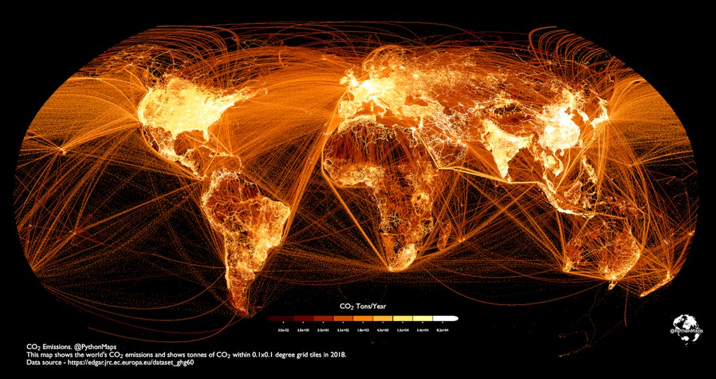 VisualCap's tweet photo. Mapped: Carbon Dioxide Emissions Around the World 🌎️

VC Creator Program's @PythonMaps maps out carbon emissions around the world.

https://t.co/pi3Bu8Y3Iu https://t.co/XQvrLq74XE