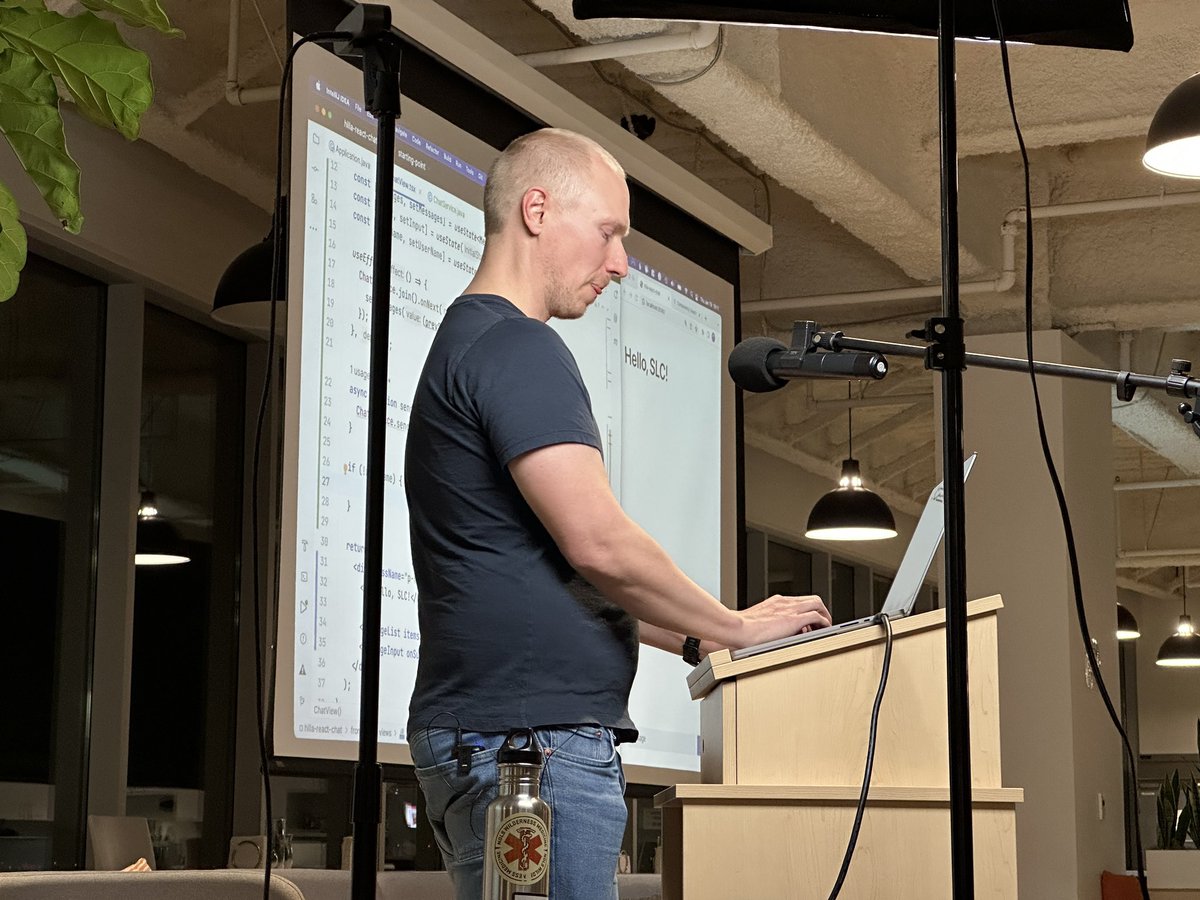 UtahJava's tweet image. Here with @marcushellberg talking about Java and Typscript