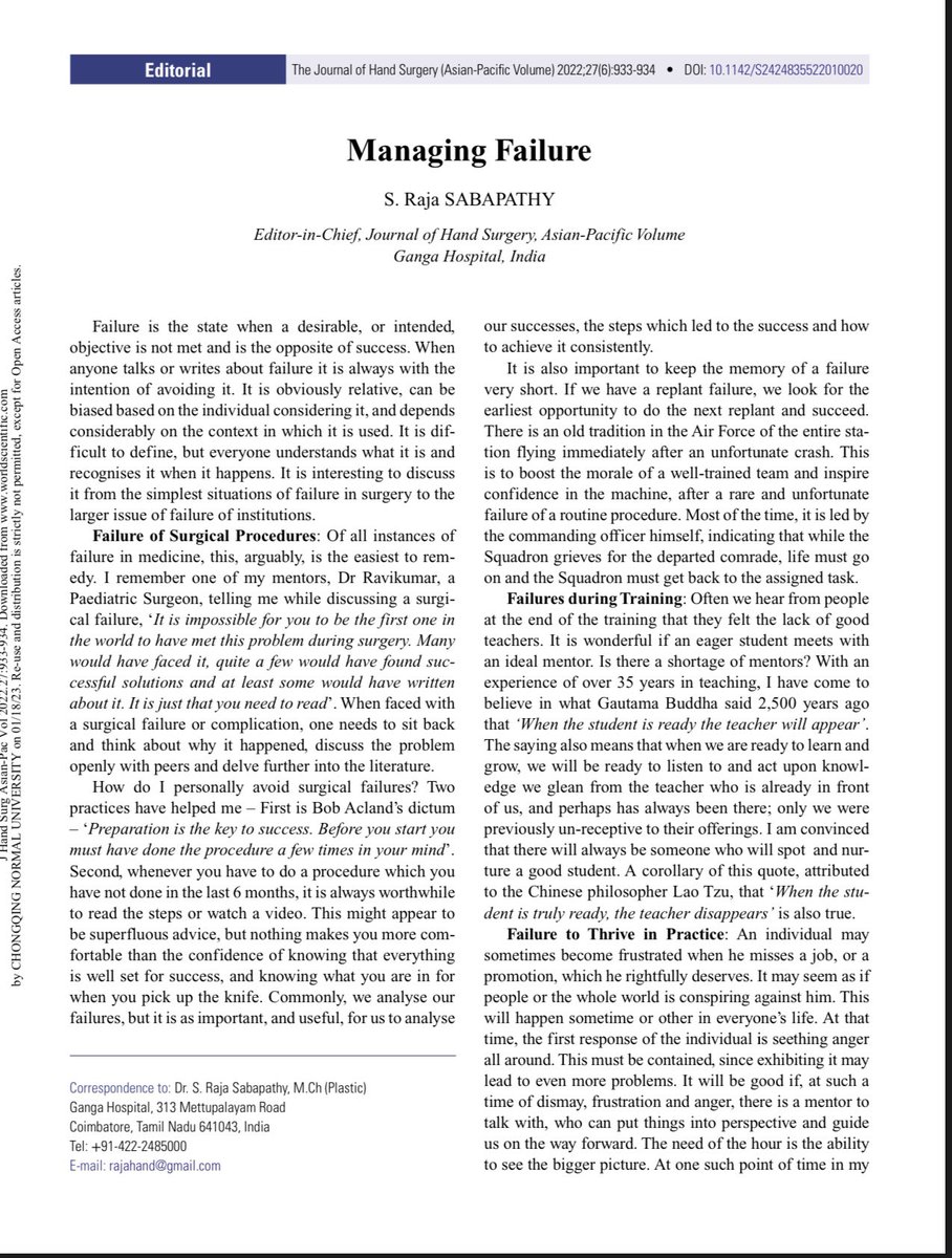 drbawa's tweet image. Attention Surgeons- Surgeons to be- Physicians- Med students - anyone on #MedTwitter 

Please go through this wonderful piece. 

I am gonna take a printout of this article and put in my drawer and keep referring to it again and again.